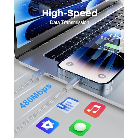 iPhone Charger 3pack 10FT Apple MFi Certified Long Lightning Cable Fast Charging - Picture 6 of 7